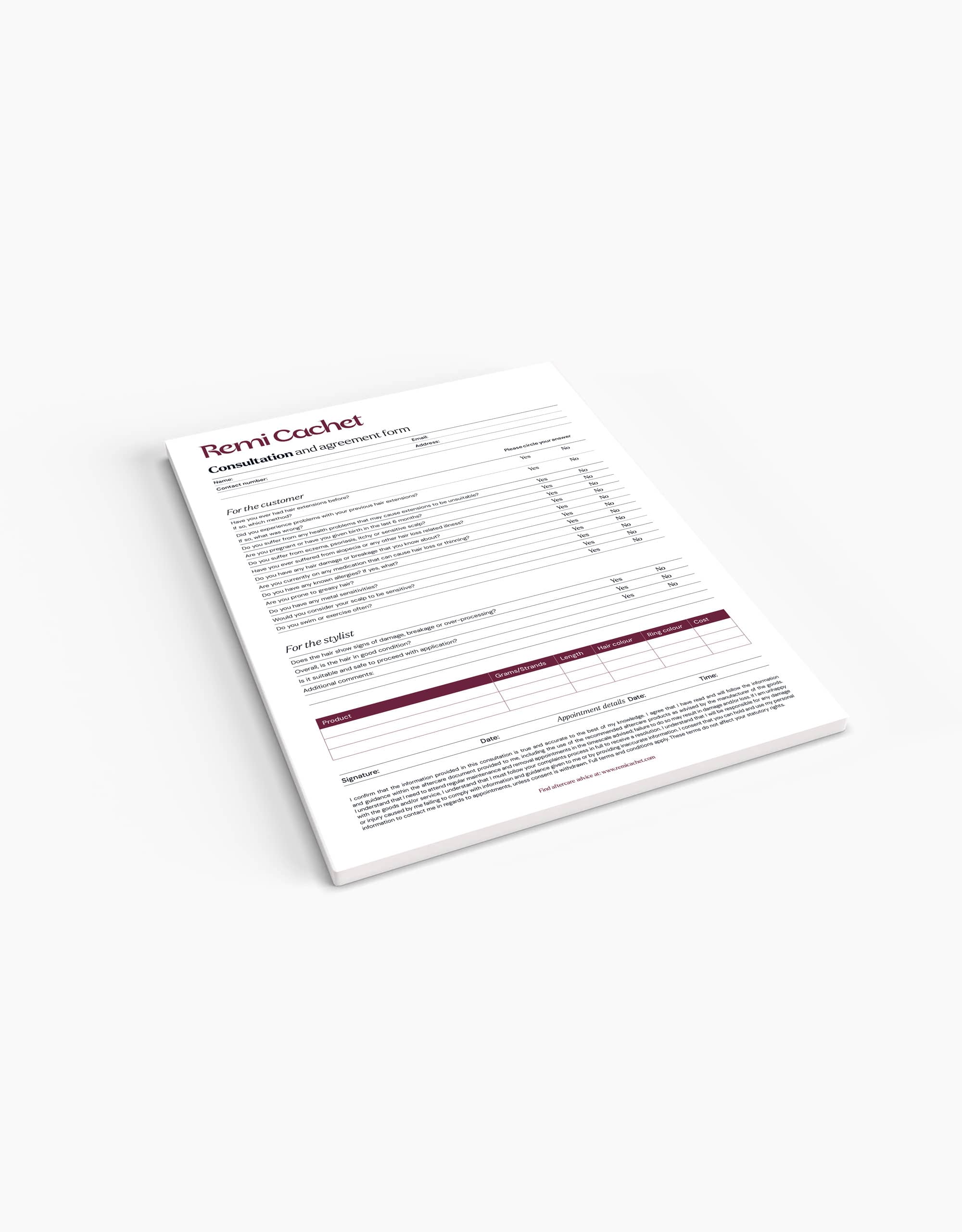 Hair Extension Consultation Forms